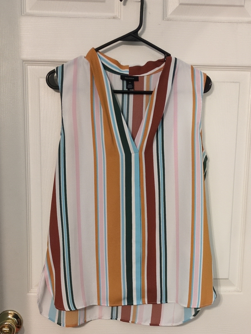Halogen Multicolor Vertical Stripe V-Neck Sleeveless Top
